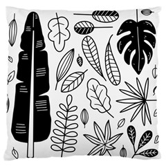 Leaves Plants Doodle Drawing Large Premium Plush Fleece Cushion Case (one Side) by Sarkoni