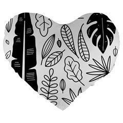 Leaves Plants Doodle Drawing Large 19  Premium Flano Heart Shape Cushions by Sarkoni