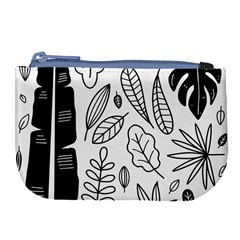 Leaves Plants Doodle Drawing Large Coin Purse by Sarkoni