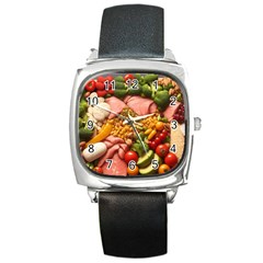 Fruit Snack Diet Bio Food Healthy Square Metal Watch by Sarkoni