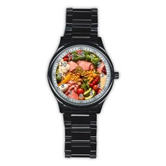 Fruit Snack Diet Bio Food Healthy Stainless Steel Round Watch by Sarkoni