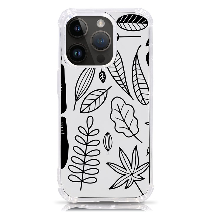 Leaves Plants Doodle Drawing iPhone 14 Pro TPU UV Print Case