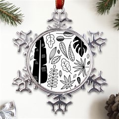 Leaves Plants Doodle Drawing Metal Large Snowflake Ornament by Sarkoni