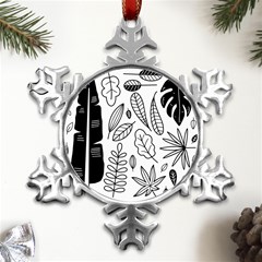 Leaves Plants Doodle Drawing Metal Small Snowflake Ornament by Sarkoni