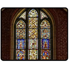 Stained Glass Window Old Antique Two Sides Fleece Blanket (medium) by Sarkoni