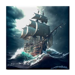 Pirate Ship Boat Sea Ocean Storm Tile Coaster by Sarkoni