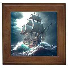 Pirate Ship Boat Sea Ocean Storm Framed Tile by Sarkoni