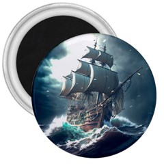 Pirate Ship Boat Sea Ocean Storm 3  Magnets by Sarkoni