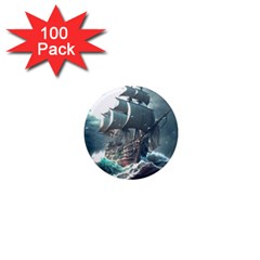 Pirate Ship Boat Sea Ocean Storm 1  Mini Magnets (100 Pack)  by Sarkoni