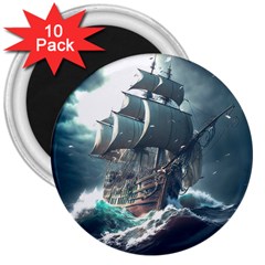 Pirate Ship Boat Sea Ocean Storm 3  Magnets (10 Pack)  by Sarkoni