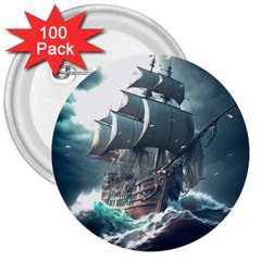 Pirate Ship Boat Sea Ocean Storm 3  Buttons (100 Pack)  by Sarkoni