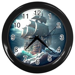 Pirate Ship Boat Sea Ocean Storm Wall Clock (black) by Sarkoni