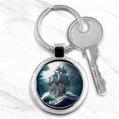 Pirate Ship Boat Sea Ocean Storm Key Chain (round) by Sarkoni