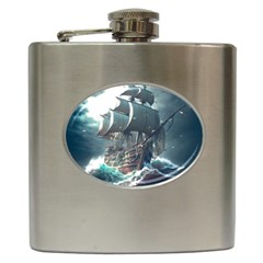 Pirate Ship Boat Sea Ocean Storm Hip Flask (6 Oz) by Sarkoni