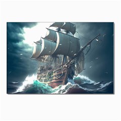 Pirate Ship Boat Sea Ocean Storm Postcards 5  X 7  (pkg Of 10) by Sarkoni