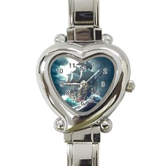 Pirate Ship Boat Sea Ocean Storm Heart Italian Charm Watch by Sarkoni