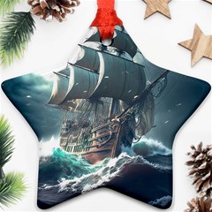 Pirate Ship Boat Sea Ocean Storm Star Ornament (two Sides) by Sarkoni