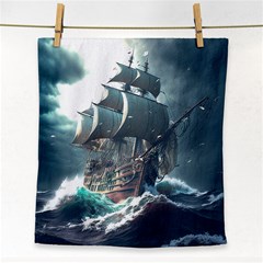 Pirate Ship Boat Sea Ocean Storm Face Towel by Sarkoni