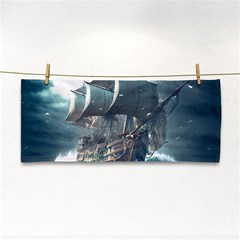 Pirate Ship Boat Sea Ocean Storm Hand Towel by Sarkoni