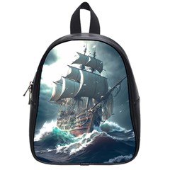 Pirate Ship Boat Sea Ocean Storm School Bag (small) by Sarkoni