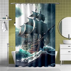 Pirate Ship Boat Sea Ocean Storm Shower Curtain 48  X 72  (small)  by Sarkoni