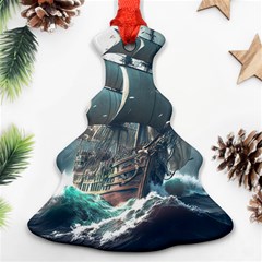 Pirate Ship Boat Sea Ocean Storm Christmas Tree Ornament (two Sides) by Sarkoni