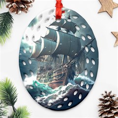 Pirate Ship Boat Sea Ocean Storm Ornament (oval Filigree)