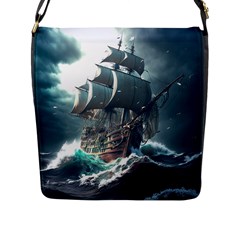 Pirate Ship Boat Sea Ocean Storm Flap Closure Messenger Bag (l) by Sarkoni