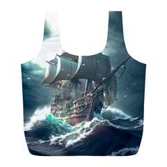 Pirate Ship Boat Sea Ocean Storm Full Print Recycle Bag (l) by Sarkoni