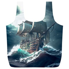 Pirate Ship Boat Sea Ocean Storm Full Print Recycle Bag (xl) by Sarkoni