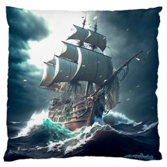 Pirate Ship Boat Sea Ocean Storm Large Premium Plush Fleece Cushion Case (one Side) by Sarkoni