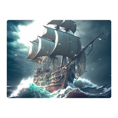 Pirate Ship Boat Sea Ocean Storm Two Sides Premium Plush Fleece Blanket (mini) by Sarkoni