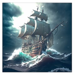 Pirate Ship Boat Sea Ocean Storm Square Satin Scarf (36  X 36 ) by Sarkoni