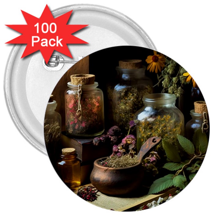 Apothecary Old Herbs Natural 3  Buttons (100 pack) 