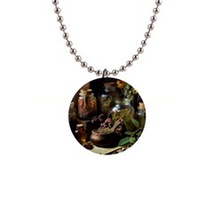 Apothecary Old Herbs Natural 1  Button Necklace by Sarkoni