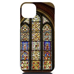 Stained Glass Window Old Antique Iphone 14 Plus Black Uv Print Case by Sarkoni