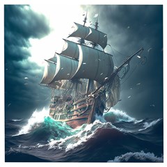 Pirate Ship Boat Sea Ocean Storm Wooden Puzzle Square by Sarkoni