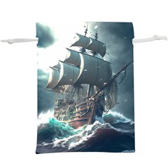 Pirate Ship Boat Sea Ocean Storm Lightweight Drawstring Pouch (xl) by Sarkoni