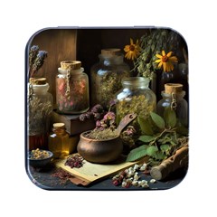 Apothecary Old Herbs Natural Square Metal Box (black) by Sarkoni