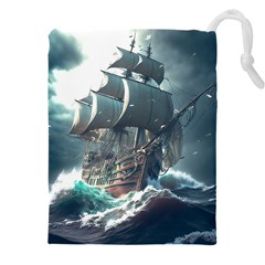 Pirate Ship Boat Sea Ocean Storm Drawstring Pouch (5xl) by Sarkoni