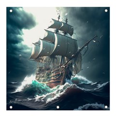 Pirate Ship Boat Sea Ocean Storm Banner And Sign 4  X 4  by Sarkoni