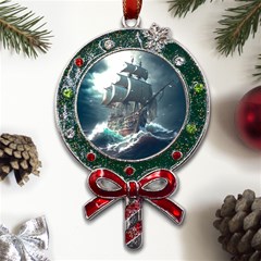 Pirate Ship Boat Sea Ocean Storm Metal X mas Lollipop With Crystal Ornament by Sarkoni