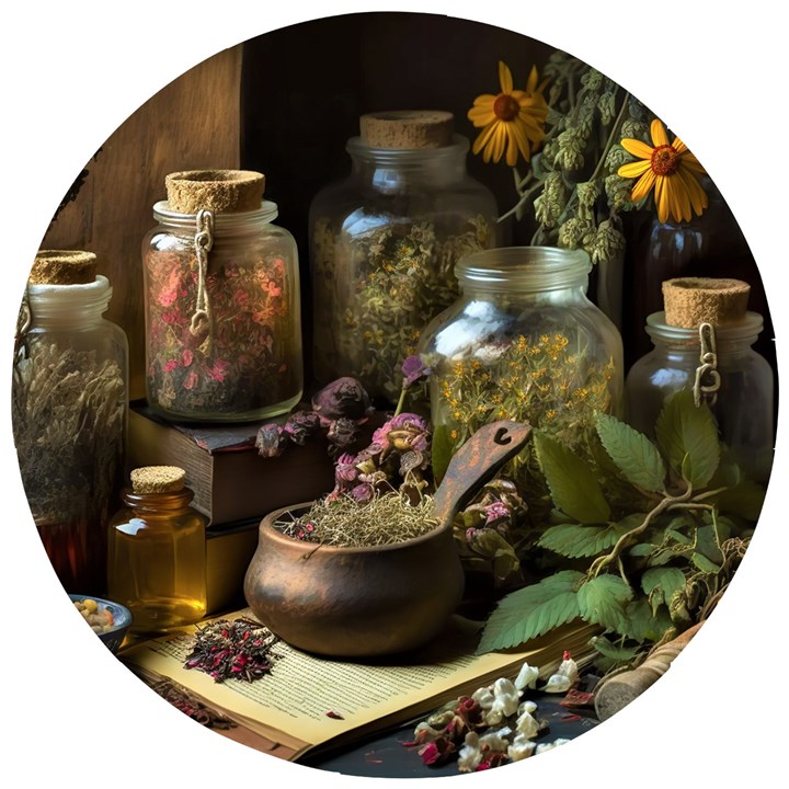 Apothecary Old Herbs Natural Wooden Puzzle Round