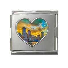 Boston Skyline Cityscape River Mega Link Heart Italian Charm (18mm) by Sarkoni