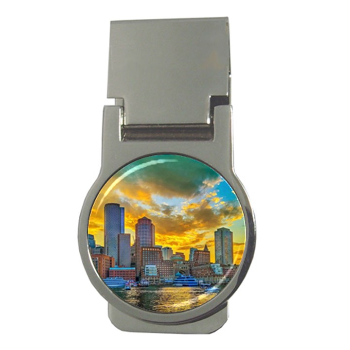 Boston Skyline Cityscape River Money Clips (Round) 