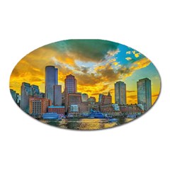 Boston Skyline Cityscape River Oval Magnet by Sarkoni