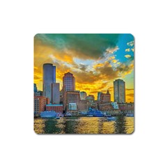 Boston Skyline Cityscape River Square Magnet by Sarkoni