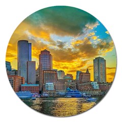 Boston Skyline Cityscape River Magnet 5  (round) by Sarkoni