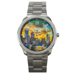 Boston Skyline Cityscape River Sport Metal Watch by Sarkoni