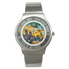 Boston Skyline Cityscape River Stainless Steel Watch by Sarkoni